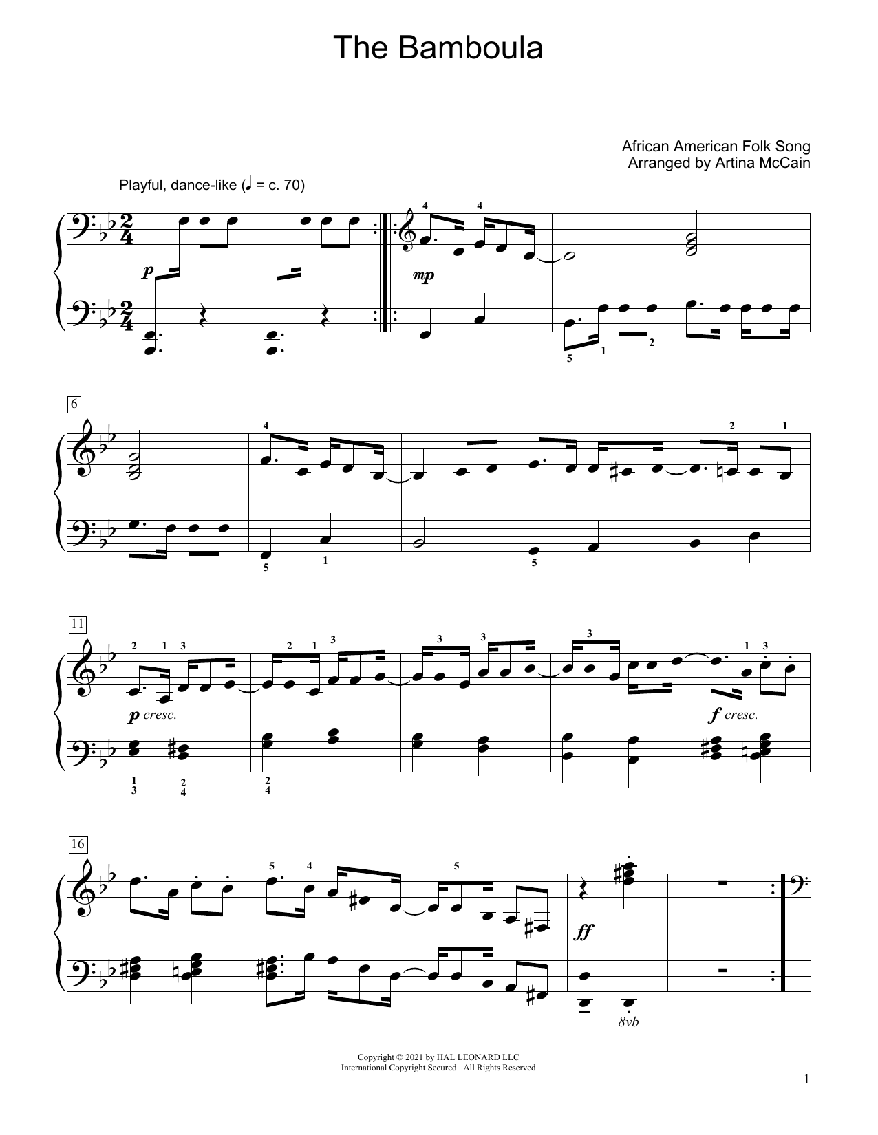 African American Folk Song The Bamboula (arr. Artina McCain) sheet music notes and chords arranged for Educational Piano