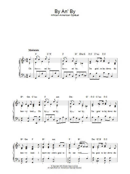 African-American Spiritual By An' By sheet music notes and chords arranged for Easy Piano