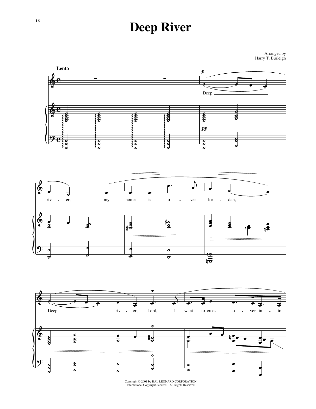 African American Spiritual Deep River (arr. Harry T. Burleigh) sheet music notes and chords arranged for Piano & Vocal