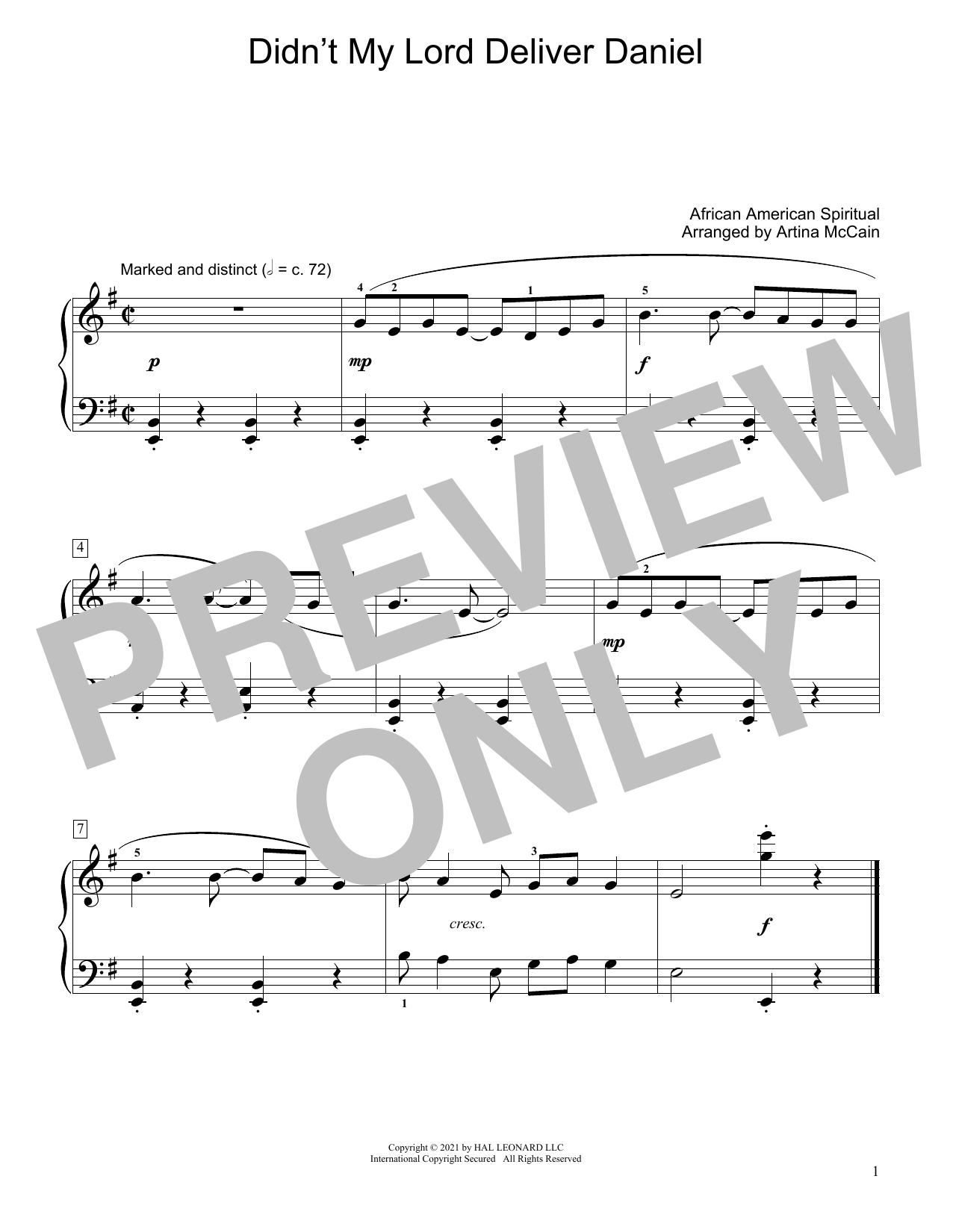 African-American Spiritual Didn't My Lord Deliver Daniel? (arr. Artina McCain) sheet music notes and chords arranged for Educational Piano
