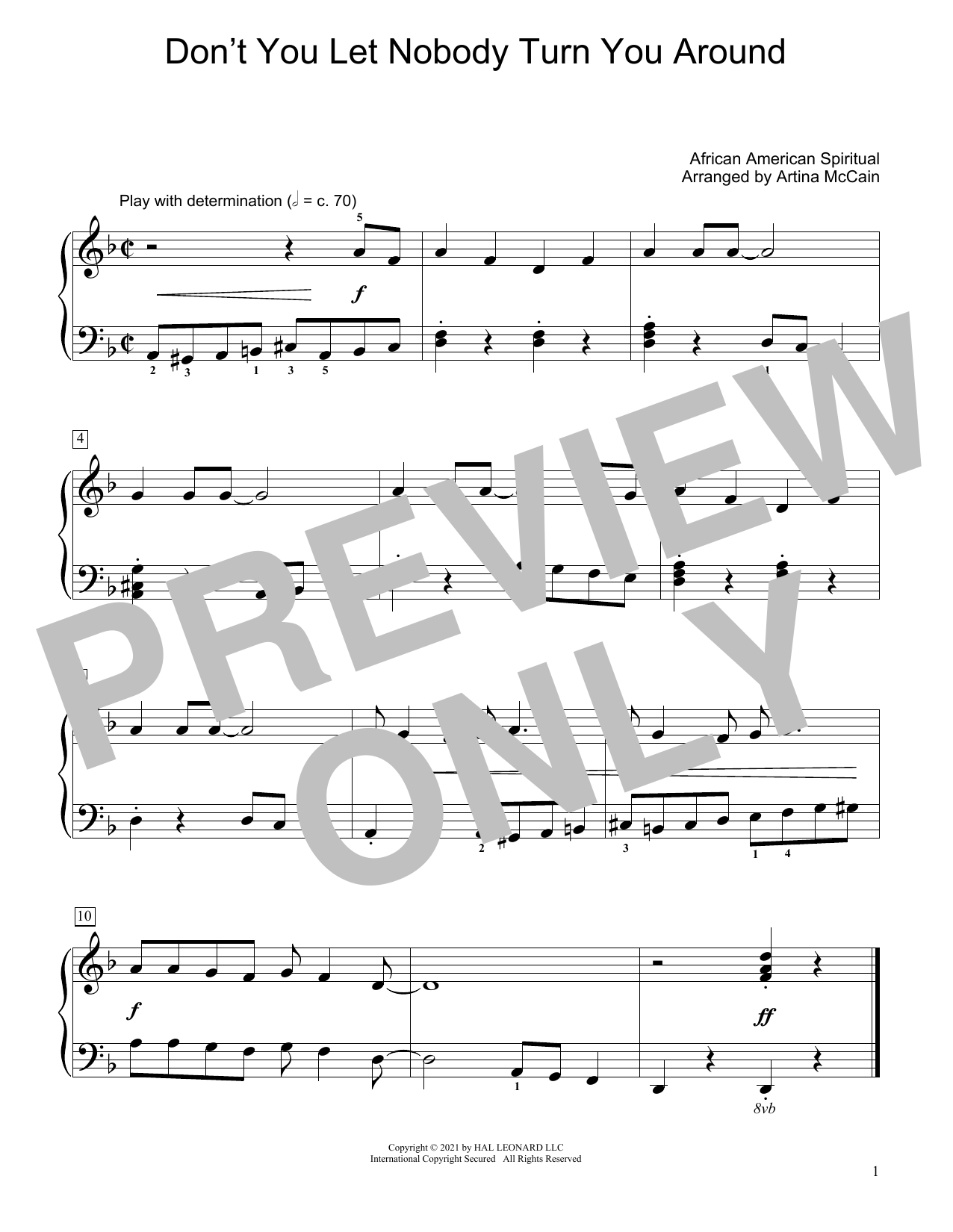 African American Spiritual Don't You Let Nobody Turn You Around (arr. Artina McCain) sheet music notes and chords arranged for Educational Piano