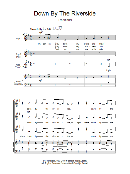 African-American Spiritual Down By The Riverside (arr. Barrie Carson Turner) sheet music notes and chords arranged for SSA Choir