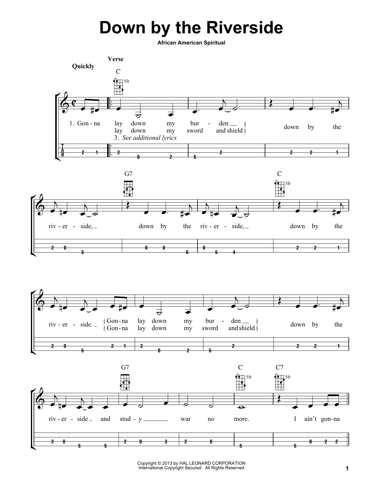 African American Spiritual Down By The Riverside (arr. Bobby Westfall) sheet music notes and chords arranged for Mandolin