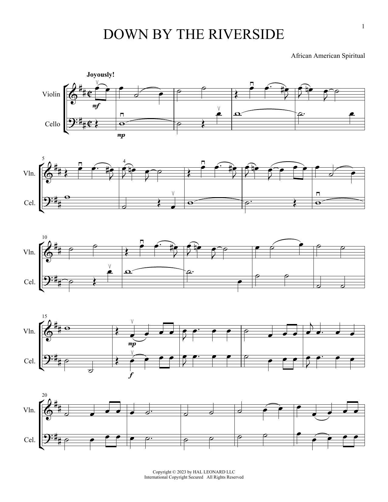 African American Spiritual Down By The Riverside (arr. Michelle Hynson) sheet music notes and chords arranged for Instrumental Duet