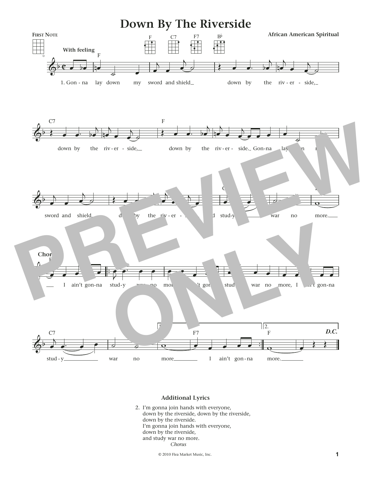 African American Spiritual Down By The Riverside (from The Daily Ukulele) (arr. Liz and Jim Beloff) sheet music notes and chords arranged for Ukulele