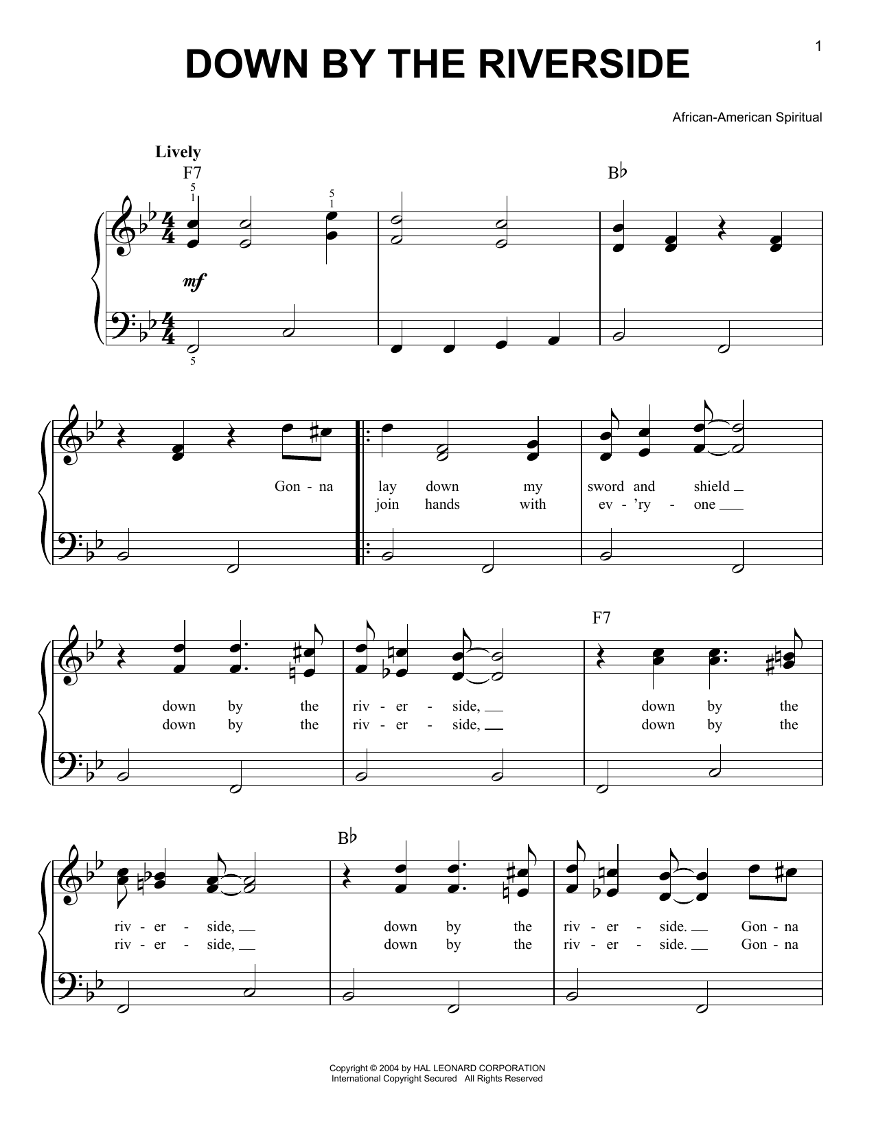 African American Spiritual Down By The Riverside sheet music notes and chords arranged for Solo Guitar