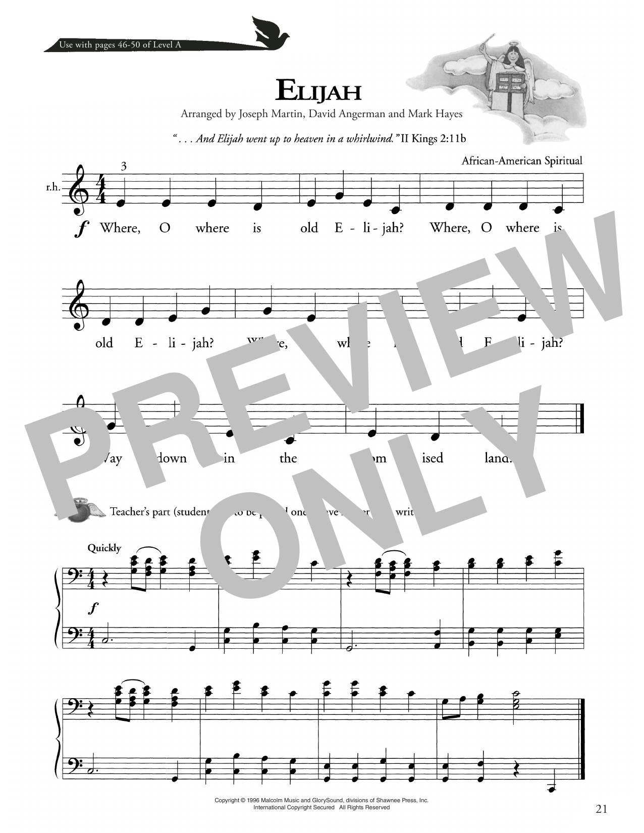African American Spiritual Elijah sheet music notes and chords arranged for Piano Method