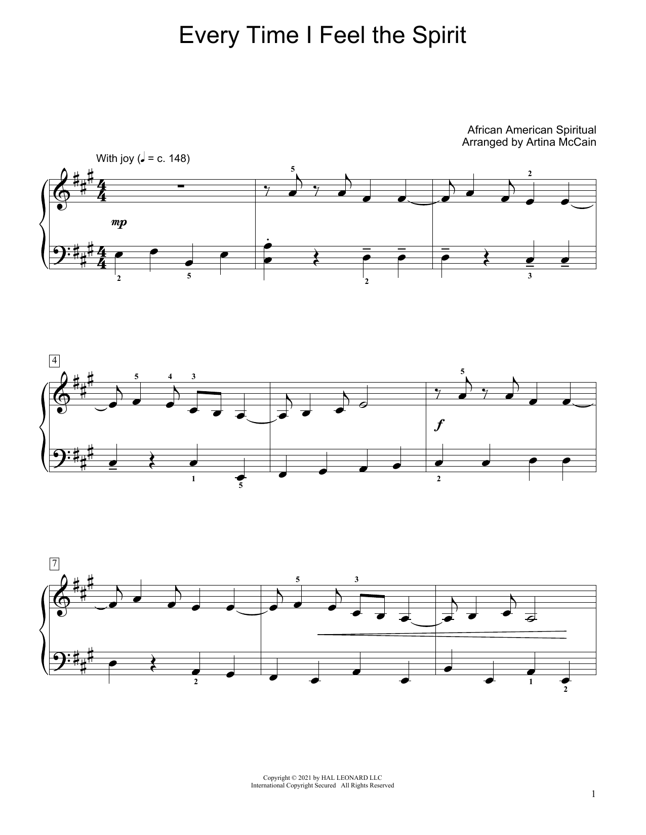 African-American Spiritual Every Time I Feel The Spirit (arr. Artina McCain) sheet music notes and chords arranged for Educational Piano