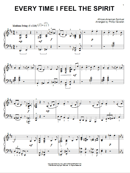 African-American Spiritual Every Time I Feel The Spirit (arr. Phillip Keveren) sheet music notes and chords arranged for Piano Solo