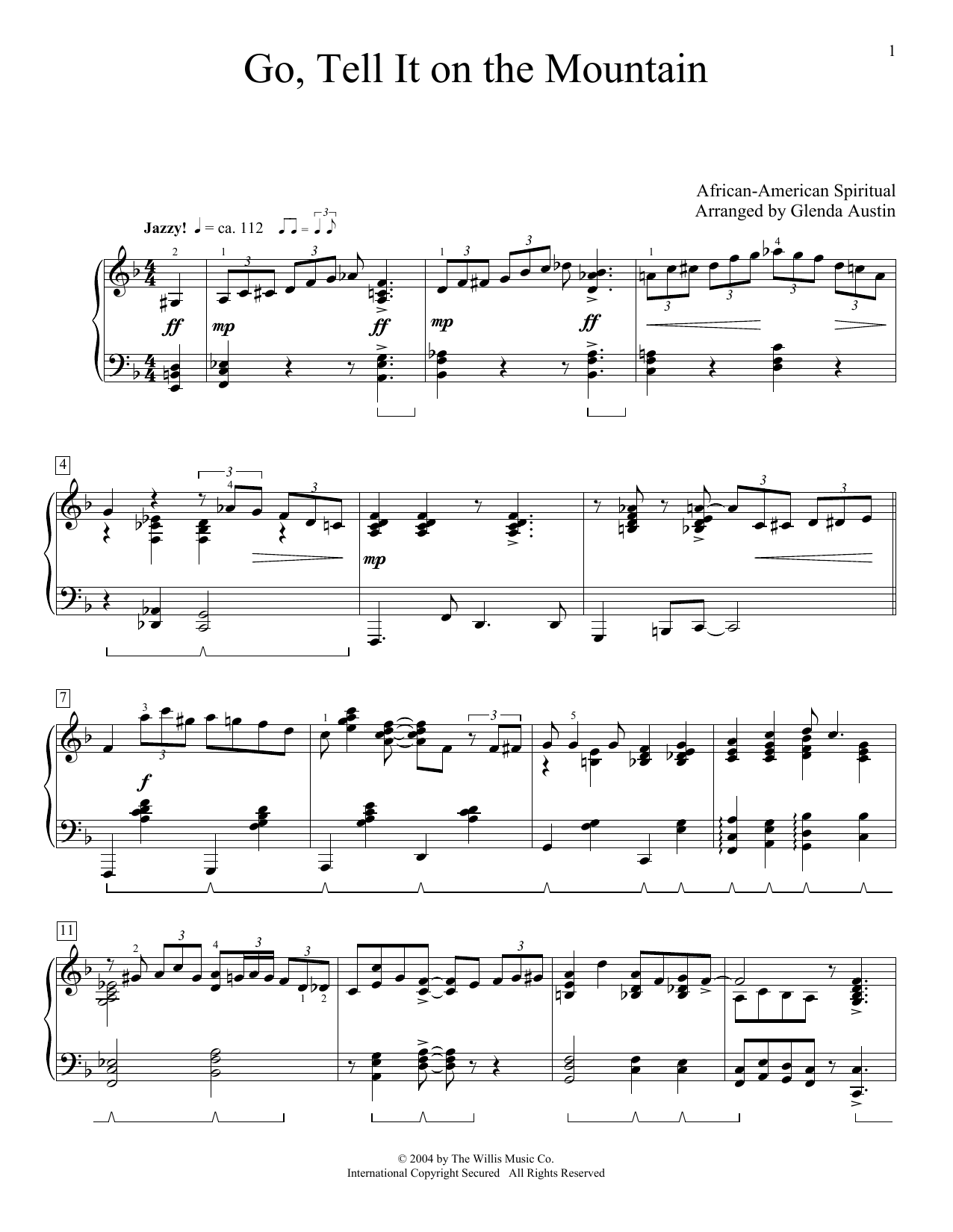 African-American Spiritual Go, Tell It On The Mountain (arr. Glenda Austin) sheet music notes and chords arranged for Piano Solo