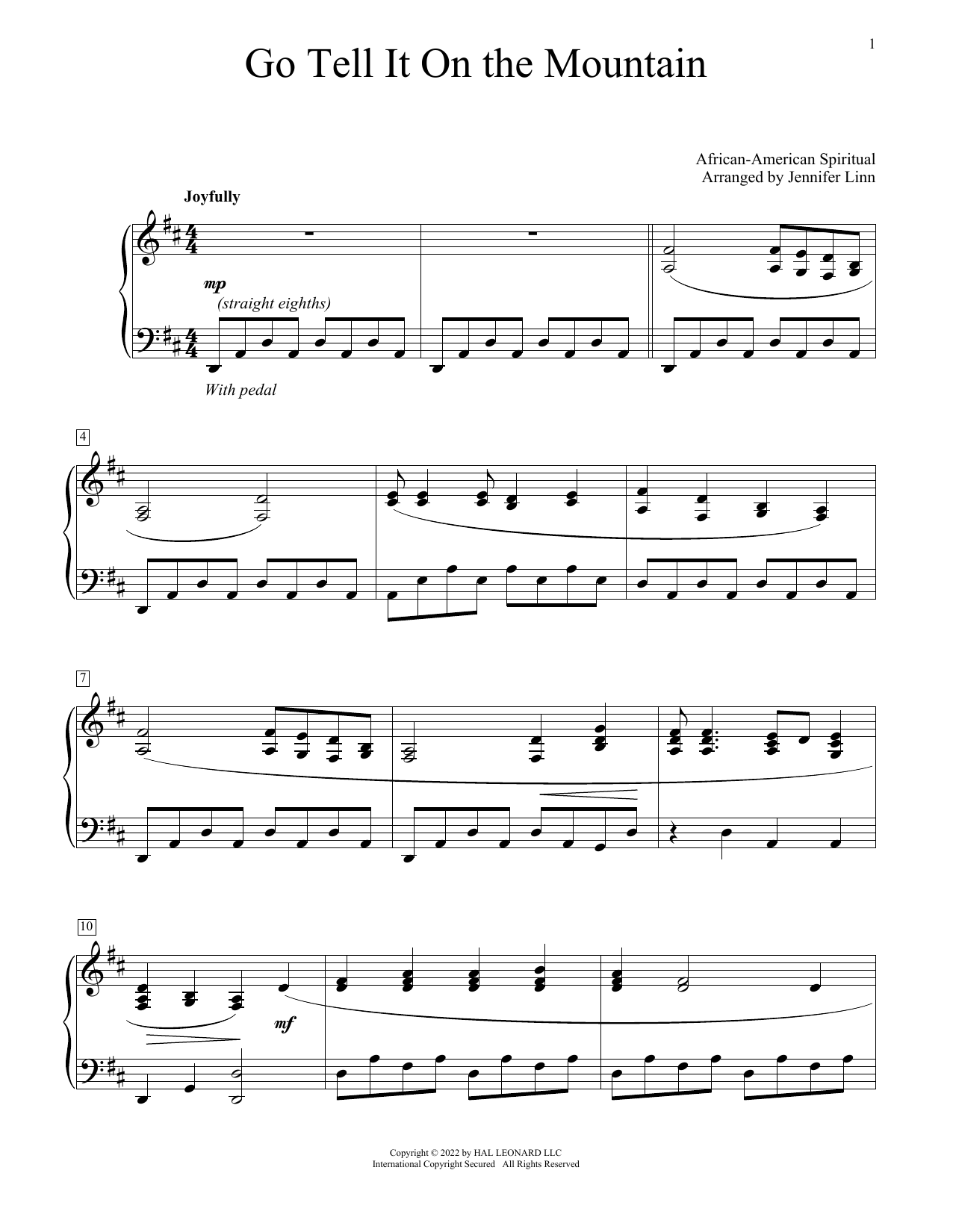 African American Spiritual Go Tell It On The Mountain (arr. Jennifer Linn) sheet music notes and chords arranged for Educational Piano