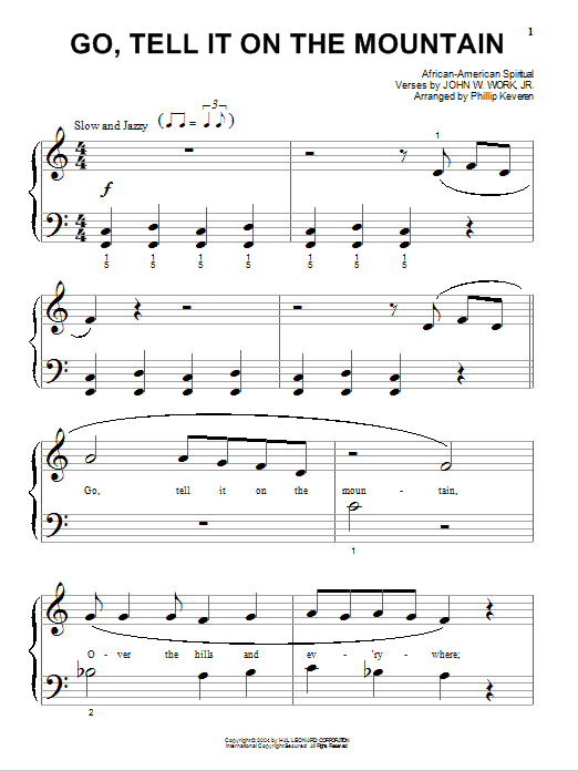 African American Spiritual Go, Tell It On The Mountain (arr. Phillip Keveren) sheet music notes and chords arranged for Piano Solo