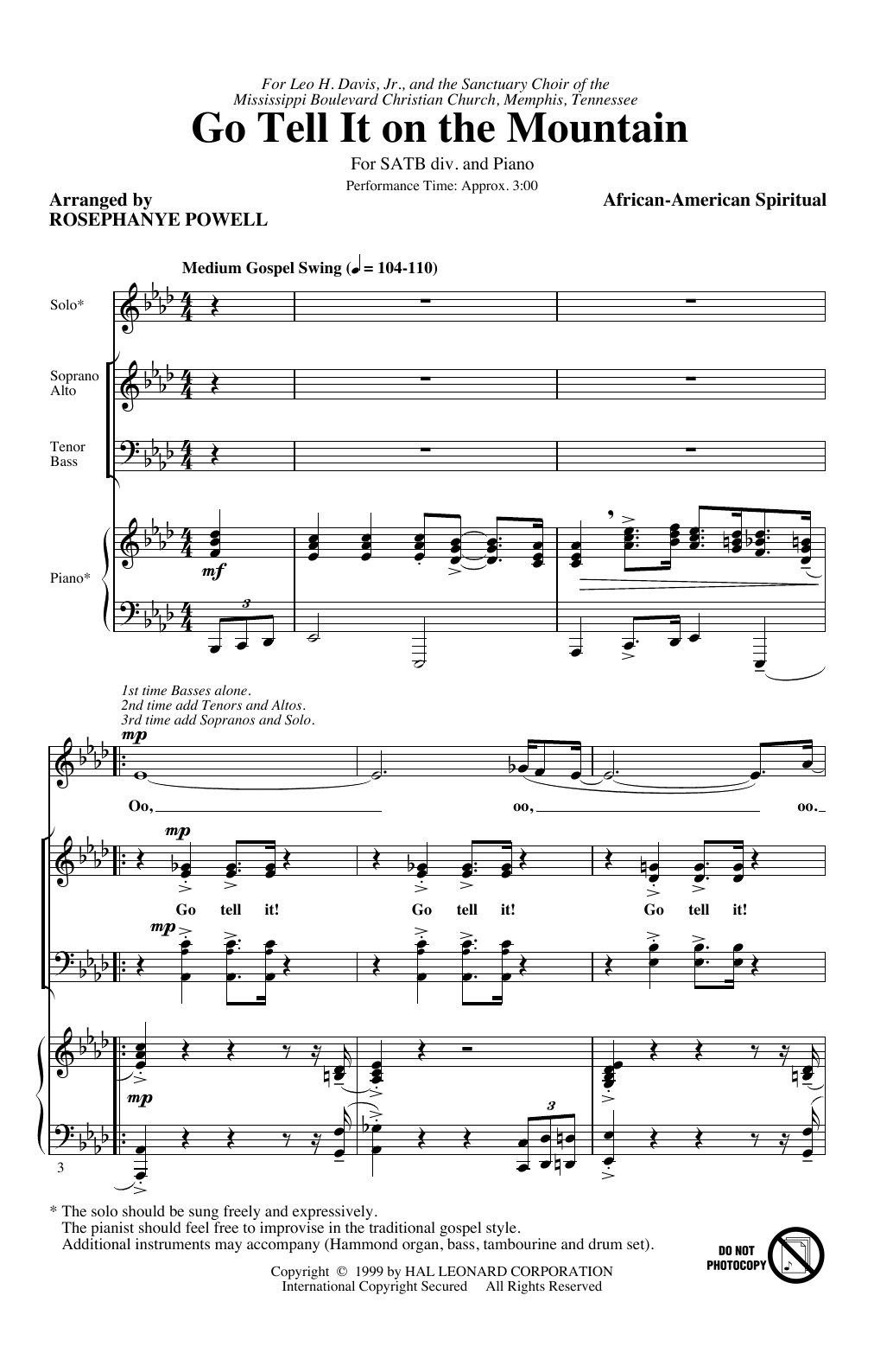 African-American Spiritual Go, Tell It On The Mountain (arr. Rosephanye Powell) sheet music notes and chords arranged for SATB Choir