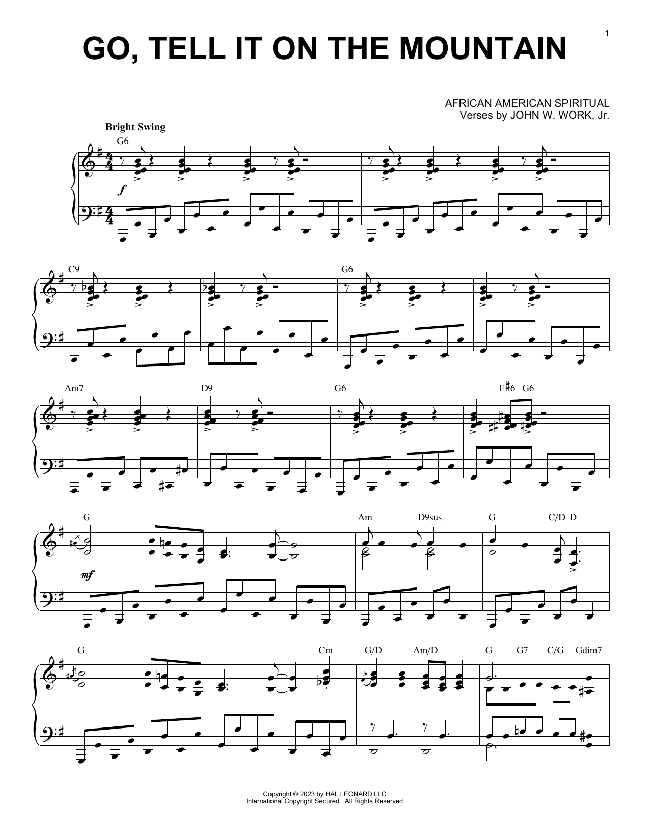 African American Spiritual Go, Tell It On The Mountain [Boogie Woogie version] (arr. Brent Edstrom) sheet music notes and chords arranged for Piano Solo