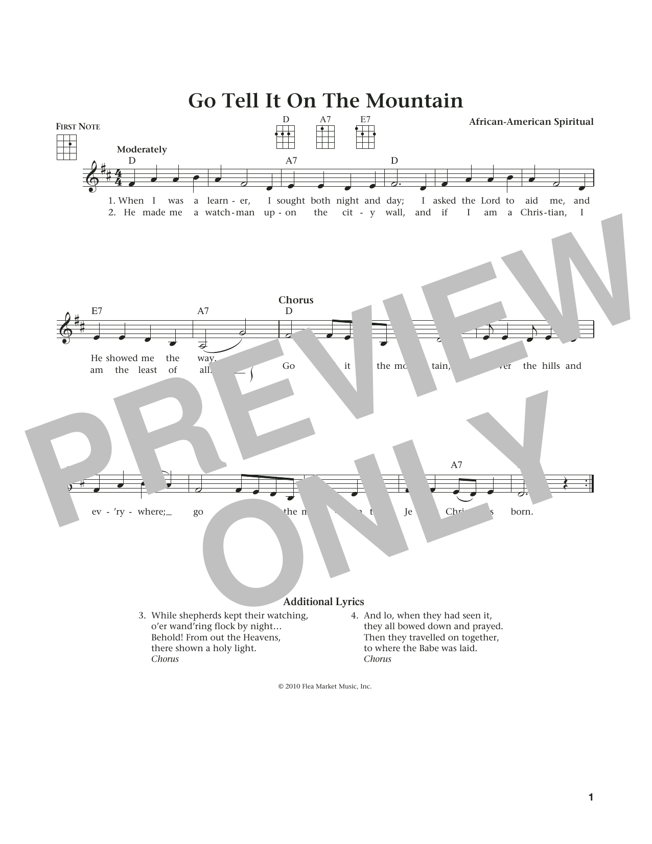 African-American Spiritual Go, Tell It On The Mountain (from The Daily Ukulele) (arr. Liz and Jim Beloff) sheet music notes and chords arranged for Ukulele