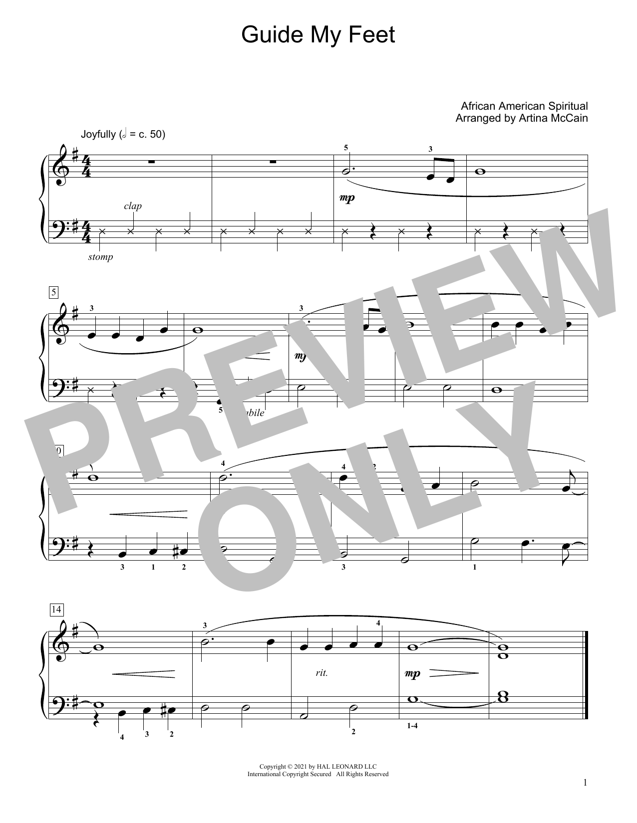 African-American Spiritual Guide My Feet (arr. Artina McCain) sheet music notes and chords arranged for Educational Piano