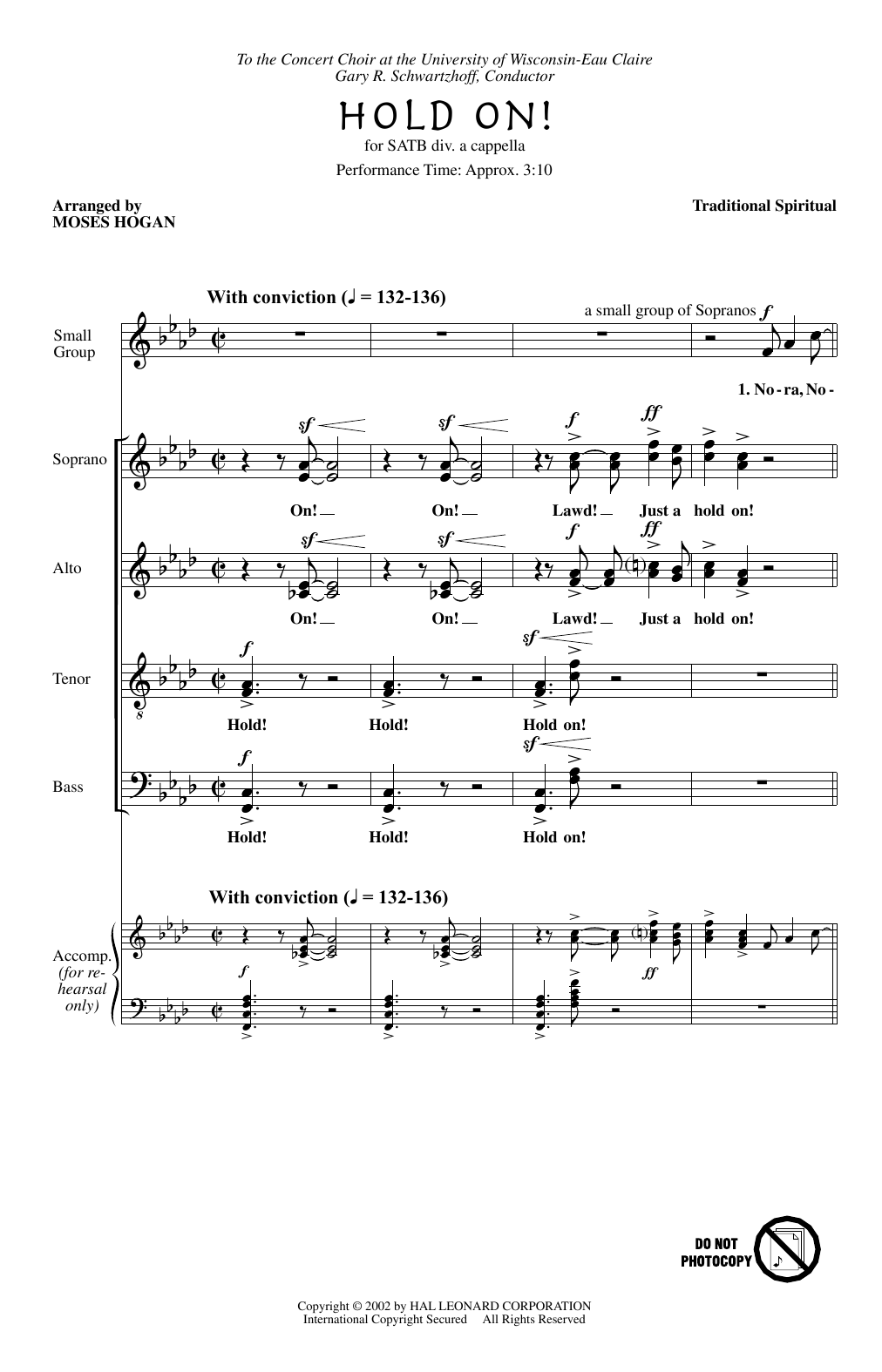 African-American Spiritual Hold On (arr. Moses Hogan) sheet music notes and chords arranged for SATB Choir