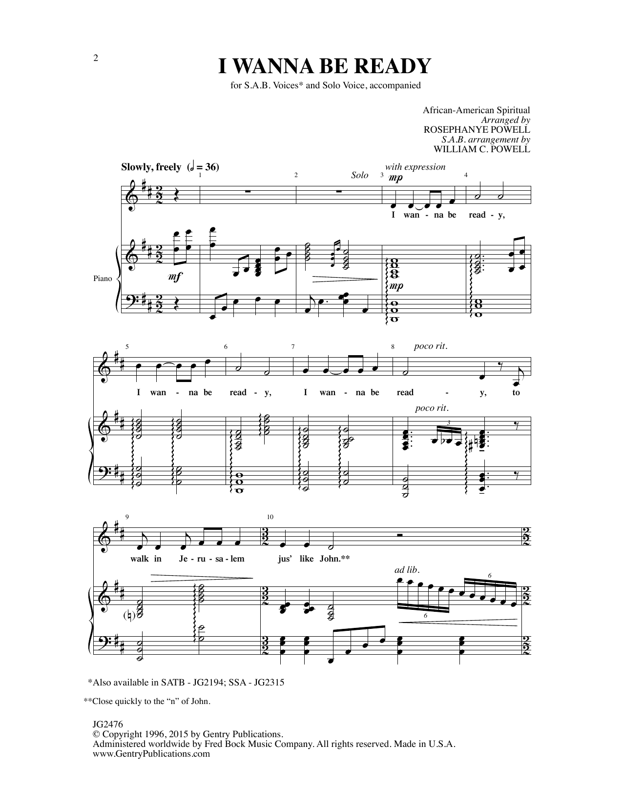 African-American Spiritual I Wanna Be Ready (arr. William C. Powell) sheet music notes and chords arranged for SAB Choir
