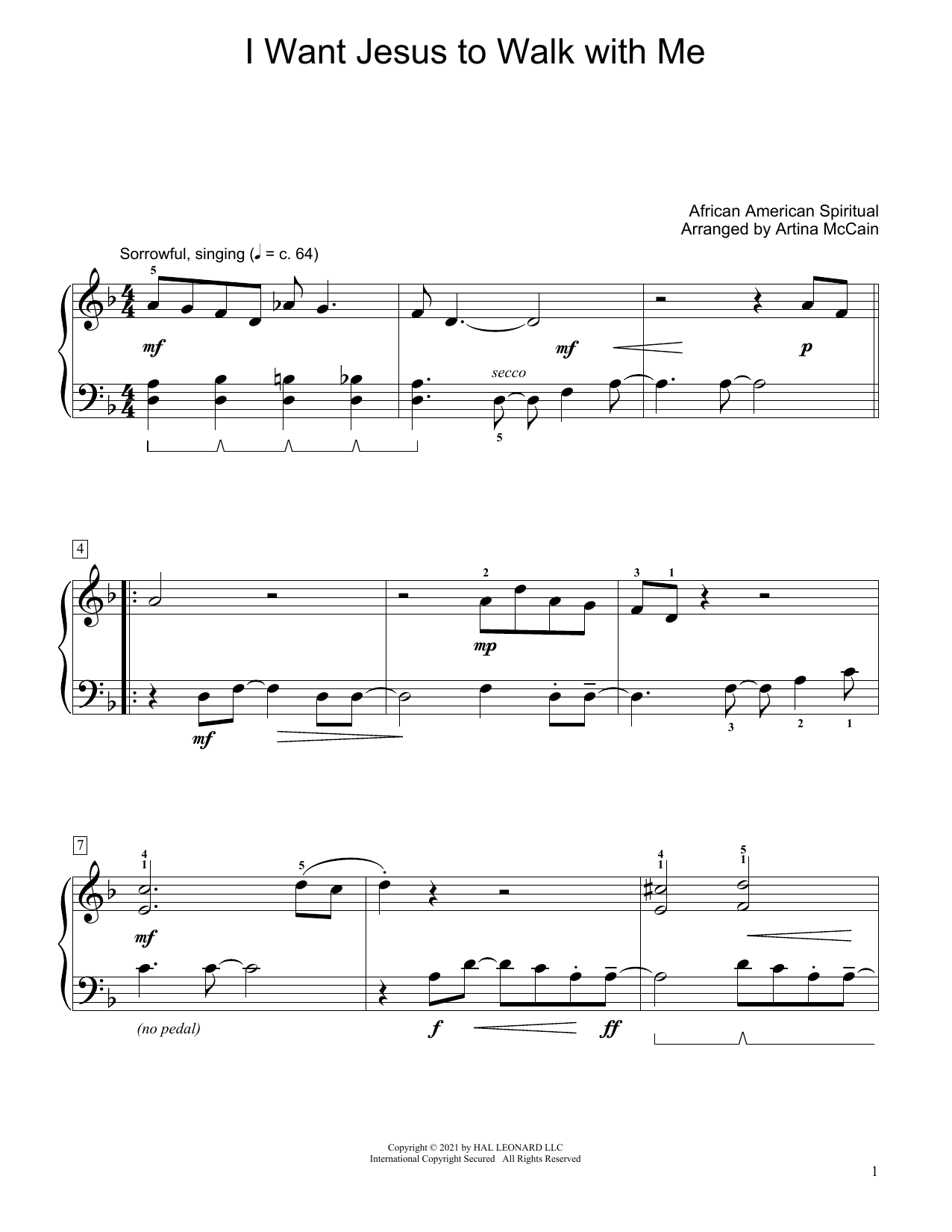 African-American Spiritual I Want Jesus To Walk With Me (arr. Artina McCain) sheet music notes and chords arranged for Educational Piano