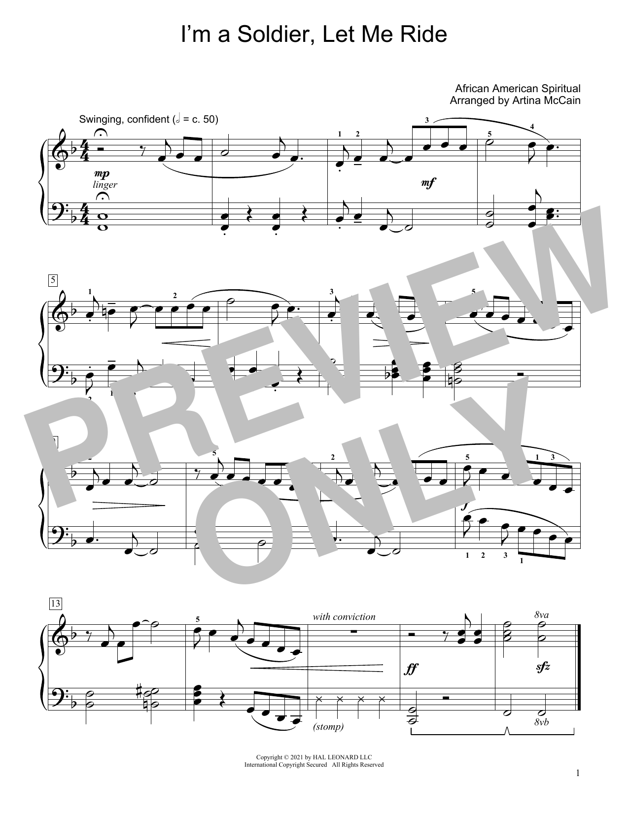 African American Spiritual I'm A Soldier, Let Me Ride (arr. Artina McCain) sheet music notes and chords arranged for Educational Piano
