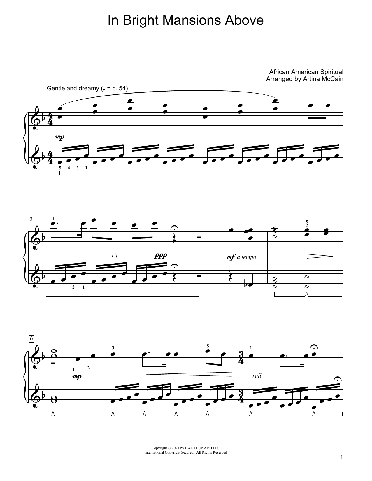 African-American Spiritual In Bright Mansions Above (arr. Artina McCain) sheet music notes and chords arranged for Educational Piano