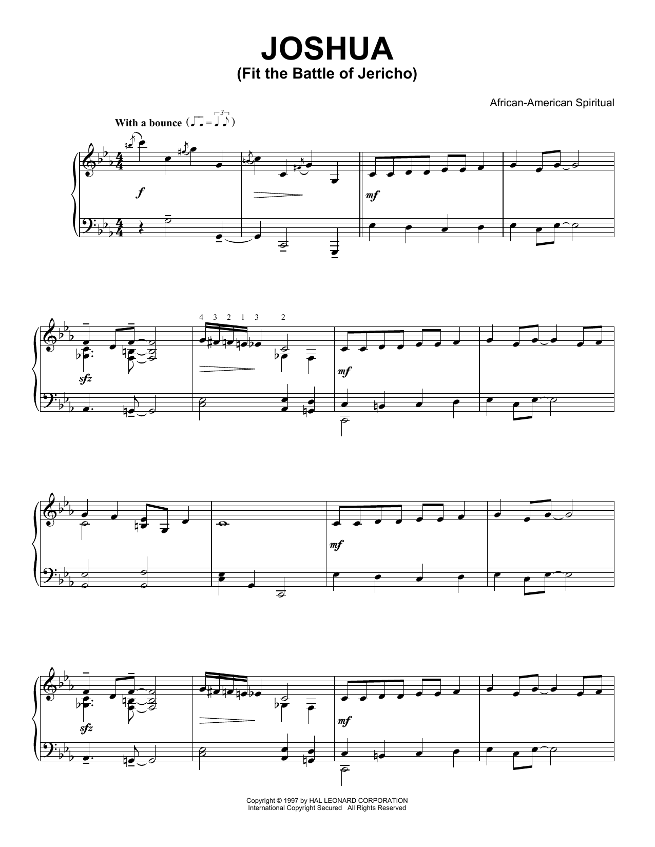 African-American Spiritual Joshua (Fit The Battle Of Jericho) (arr. Kurt Kaiser) sheet music notes and chords arranged for Piano Solo