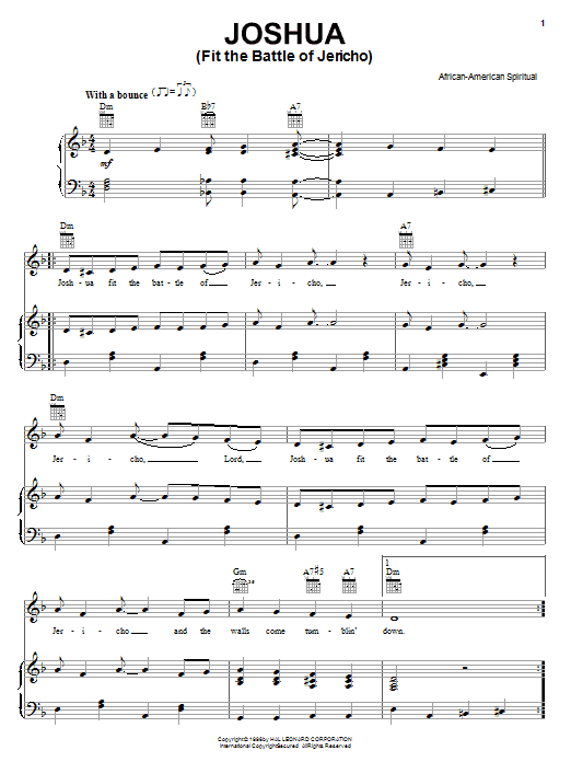 African-American Spiritual Joshua (Fit The Battle Of Jericho) sheet music notes and chords arranged for Easy Guitar