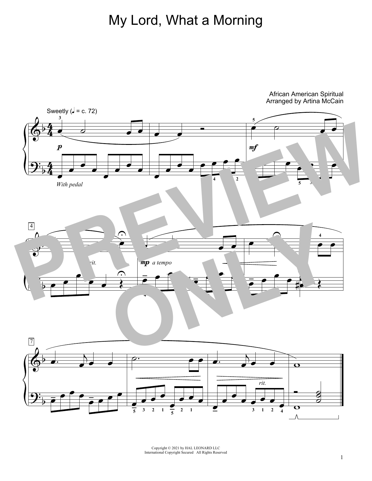 African-American Spiritual My Lord, What A Morning (arr. Artina McCain) sheet music notes and chords arranged for Educational Piano