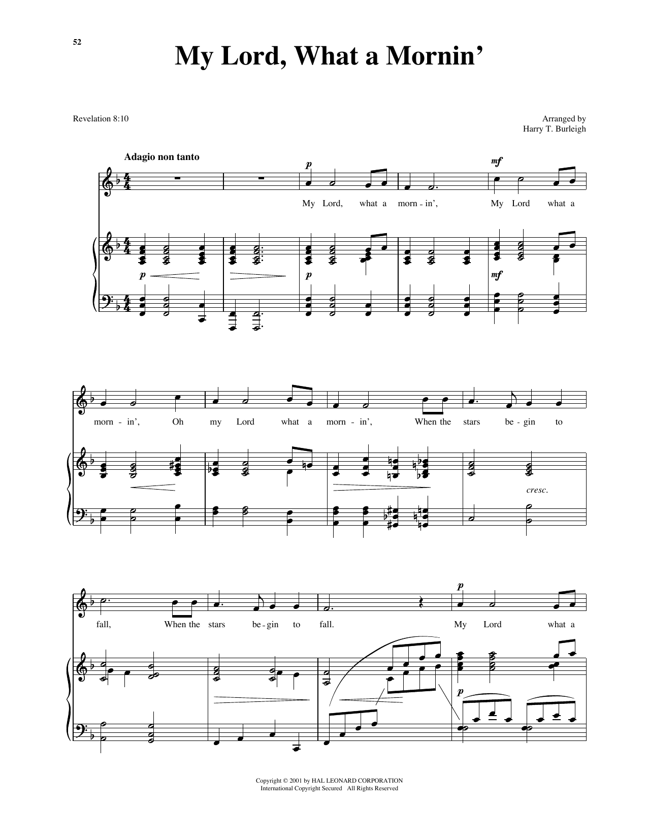 African American Spiritual My Lord, What A Morning (arr. Richard Walters) (High Voice) sheet music notes and chords arranged for Piano & Vocal