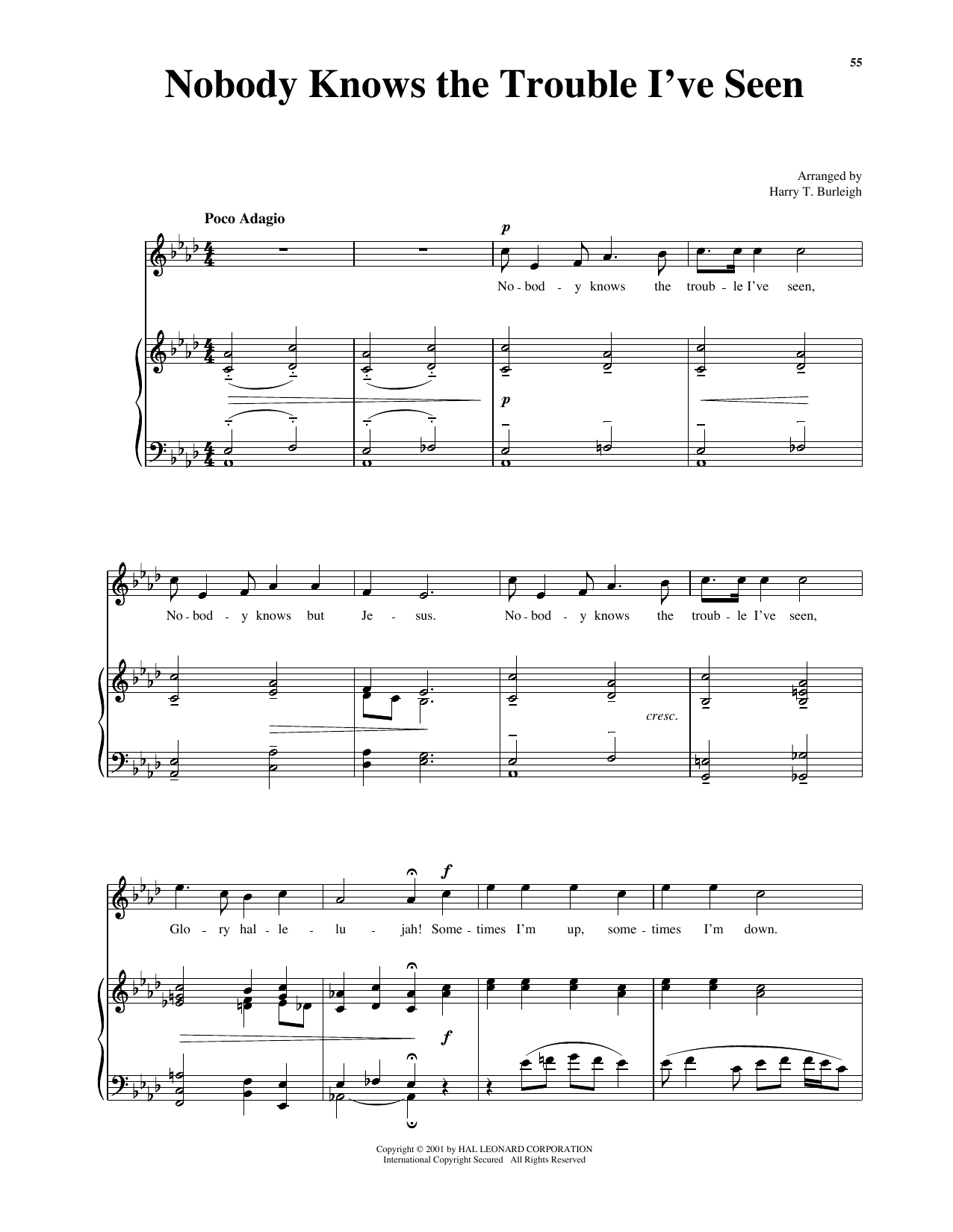 African American Spiritual Nobody Knows The Trouble I've Seen (arr. Richard Walters) (High Voice) sheet music notes and chords arranged for Piano & Vocal