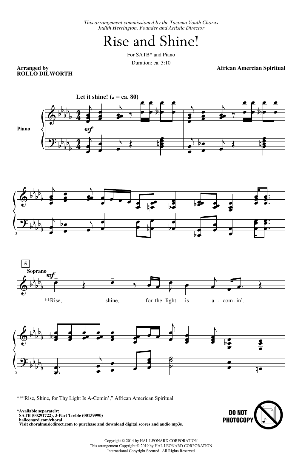 African-American Spiritual 'Rise And Shine! (arr. Rollo Dilworth) sheet music notes and chords arranged for SATB Choir