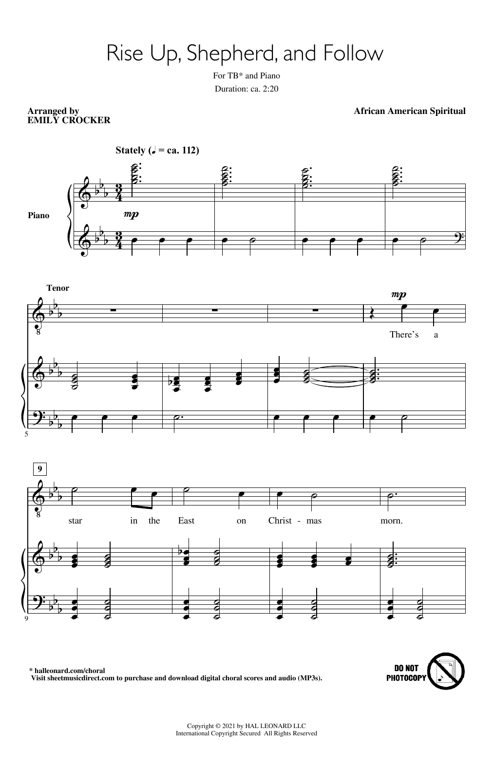 African American Spiritual Rise Up, Shepherd, And Follow (arr. Emily Crocker) sheet music notes and chords arranged for TB Choir