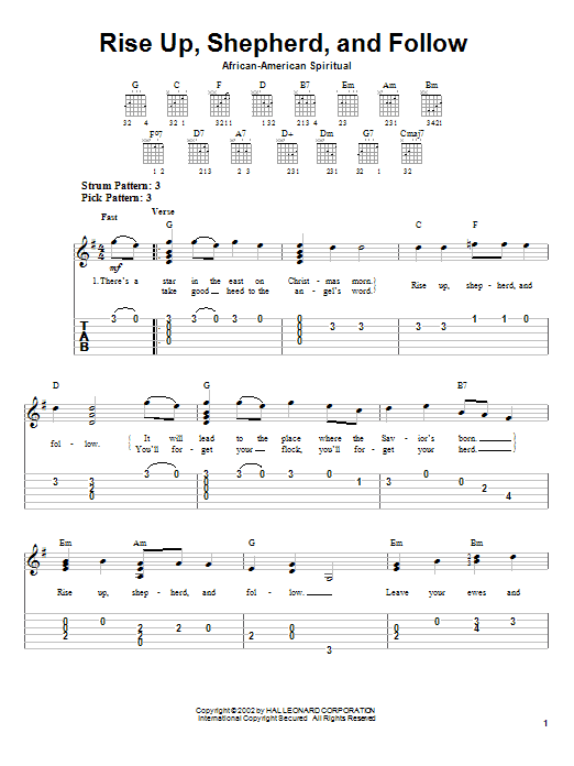 African-American Spiritual Rise Up, Shepherd, And Follow sheet music notes and chords arranged for Piano, Vocal & Guitar Chords (Right-Hand Melody)