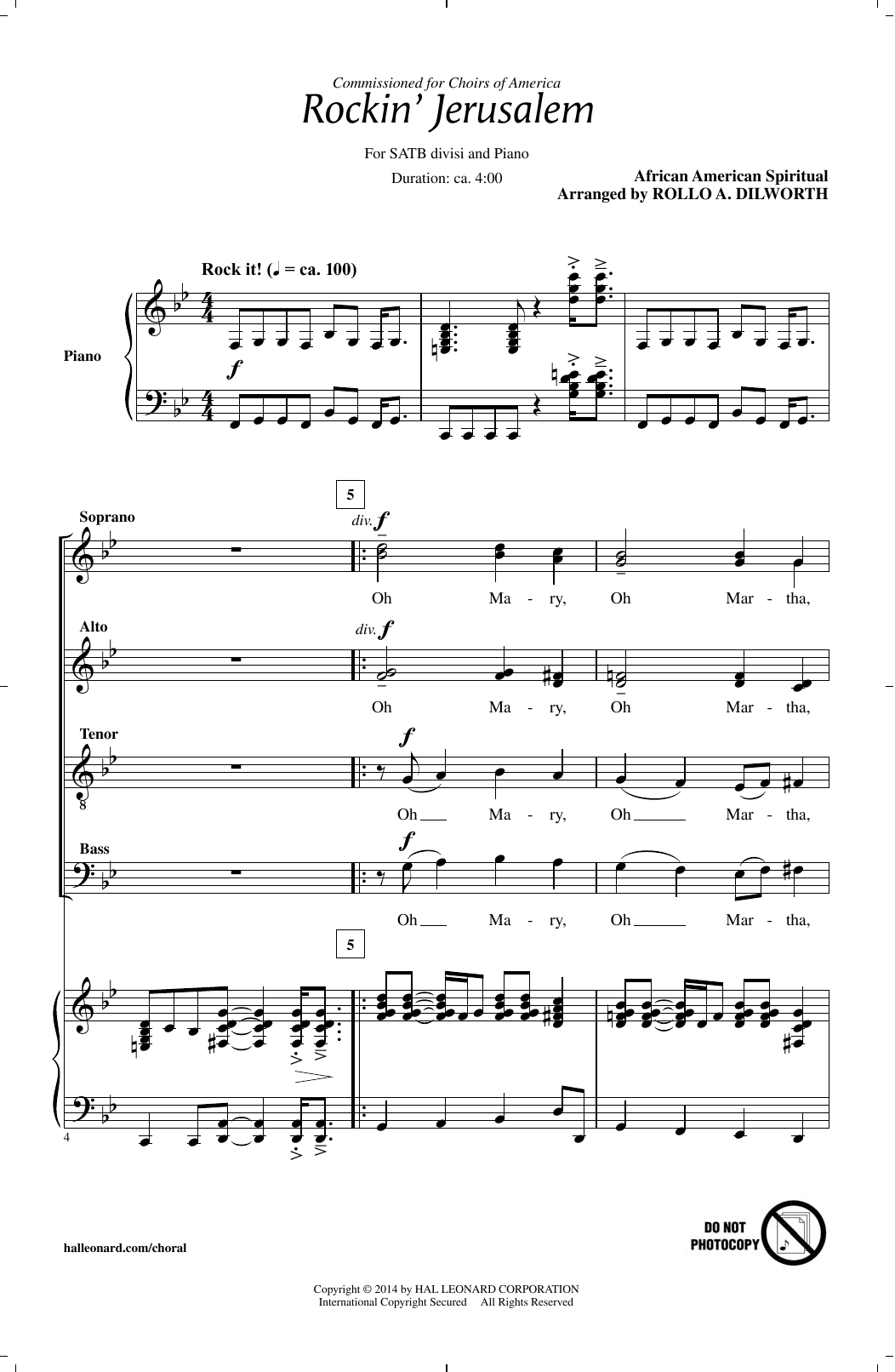African American Spiritual Rockin' Jerusalem (arr. Rollo Dilworth) sheet music notes and chords arranged for Choir