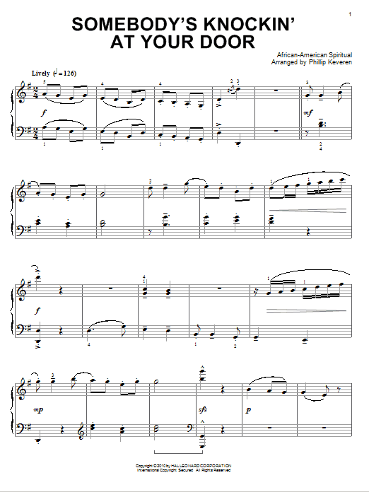 African-American Spiritual Somebody's Knockin' At Your Door (arr. Phillip Keveren) sheet music notes and chords arranged for Piano Solo