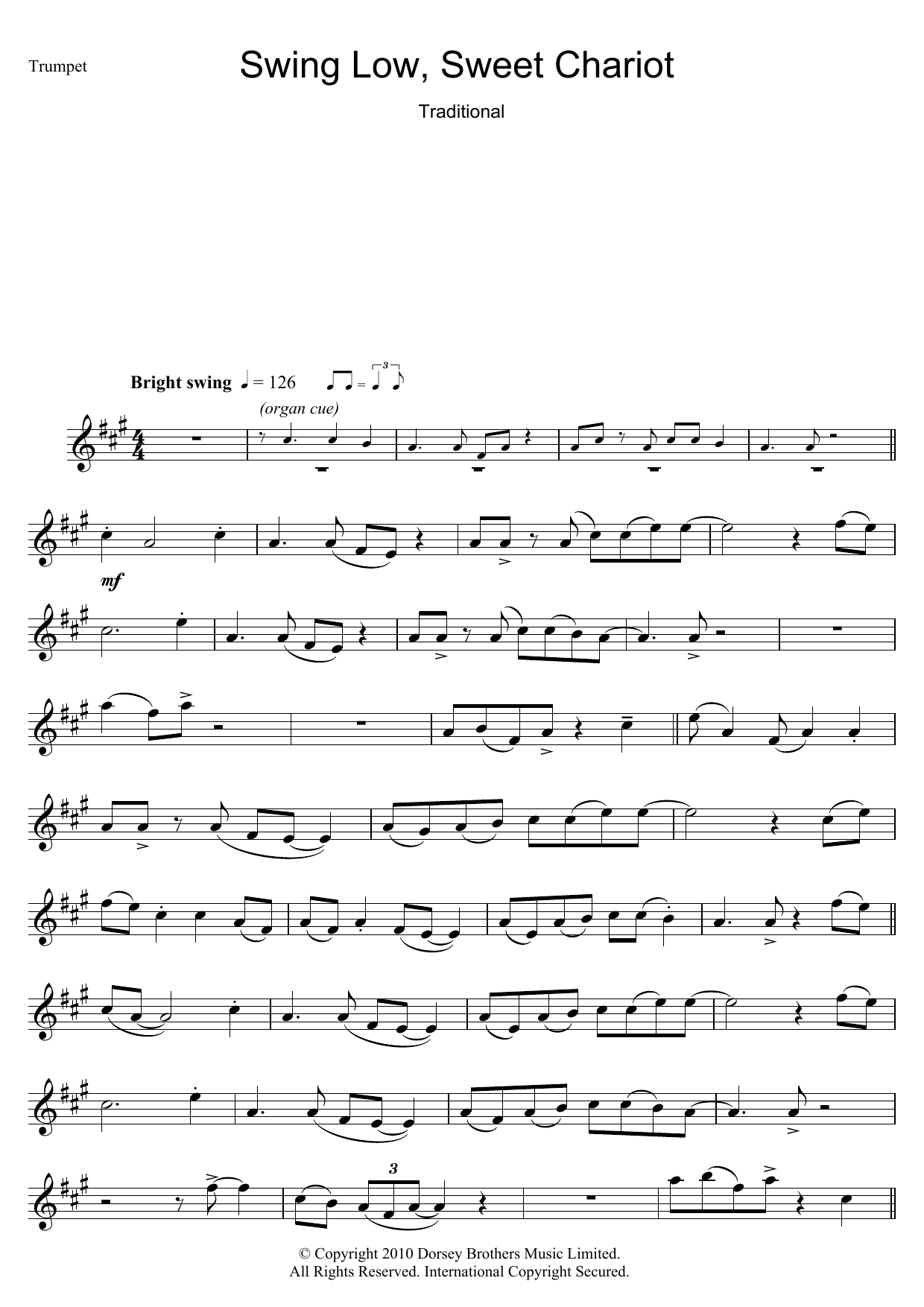 African-American Spiritual Swing Low, Sweet Chariot sheet music notes and chords arranged for Piano Chords/Lyrics