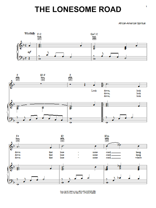 African-American Spiritual The Lonesome Road sheet music notes and chords arranged for Ukulele