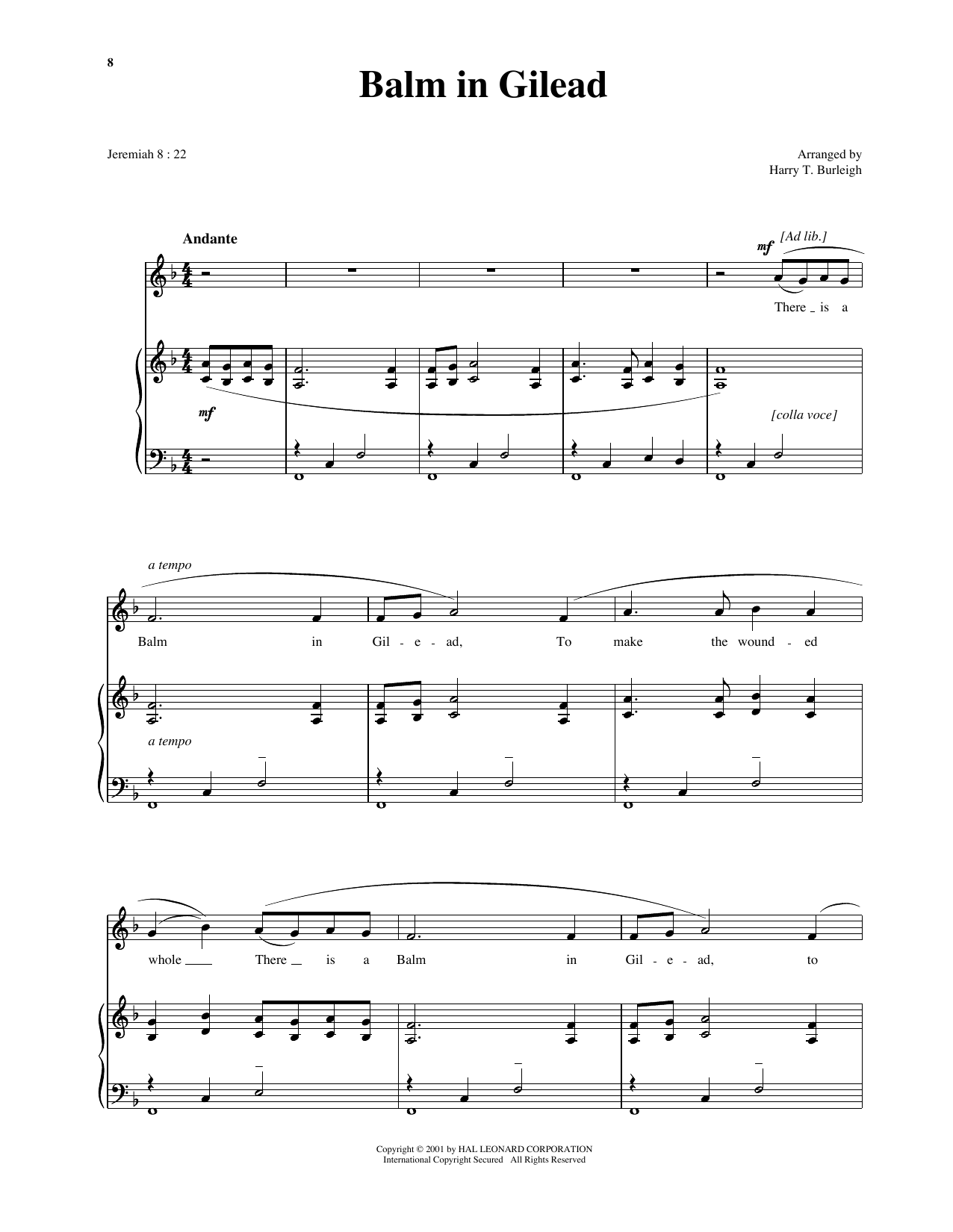 African American Spiritual There Is A Balm In Gilead (arr. Harry T. Burleigh) sheet music notes and chords arranged for Piano & Vocal