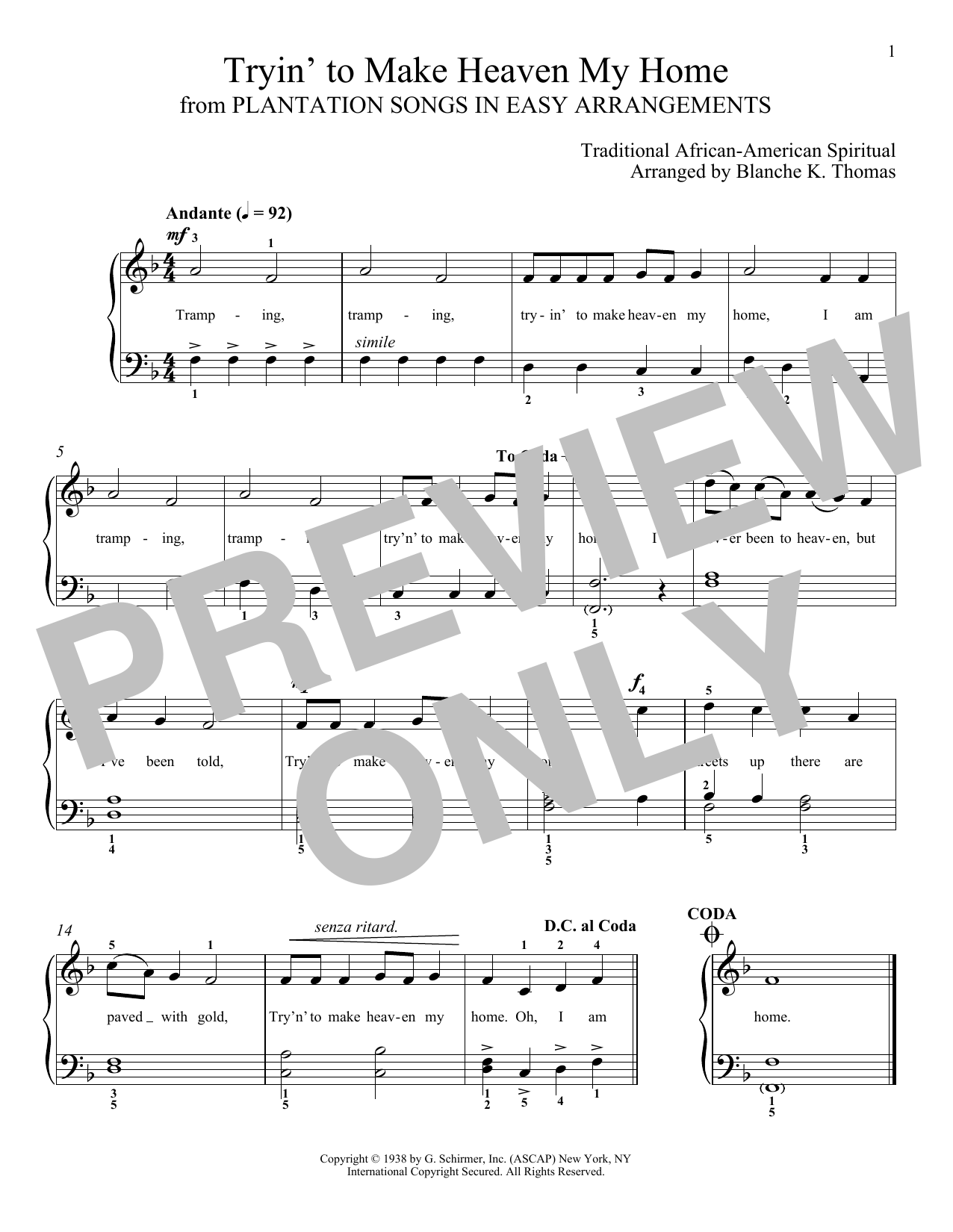 African-American Spiritual Tryin' To Make Heaven My Home sheet music notes and chords arranged for Piano Solo