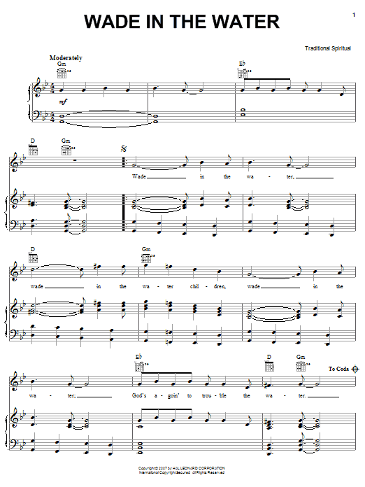 African-American Spiritual Wade In The Water sheet music notes and chords arranged for Piano, Vocal & Guitar Chords (Right-Hand Melody)