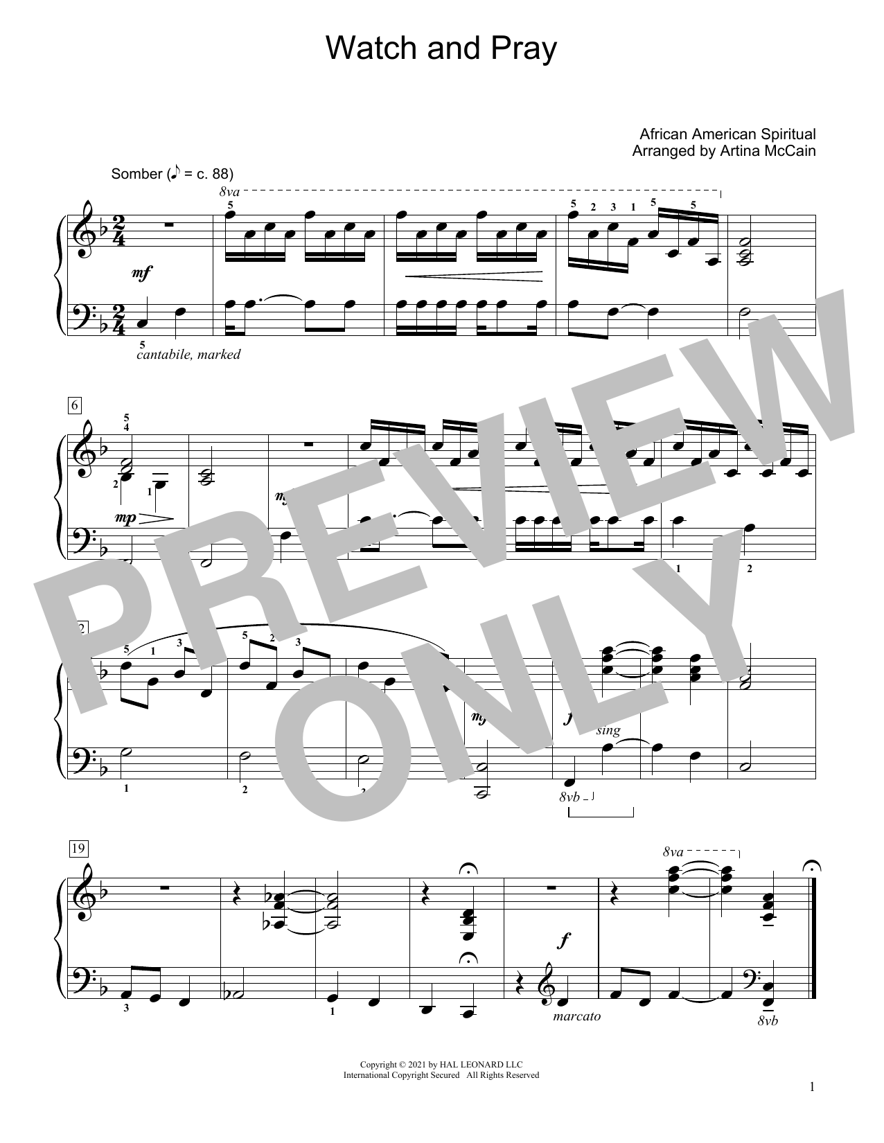 African American Spiritual Watch And Pray (arr. Artina McCain) sheet music notes and chords arranged for Educational Piano