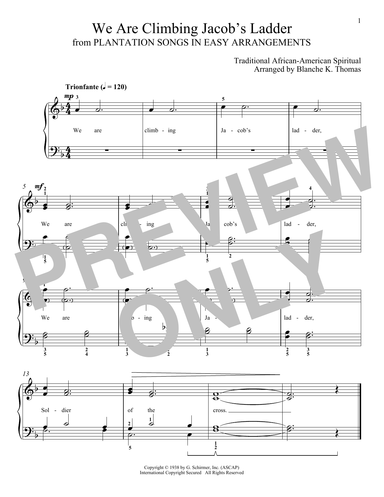 African-American Spiritual We Are Climbing Jacob's Ladder sheet music notes and chords arranged for Piano Solo