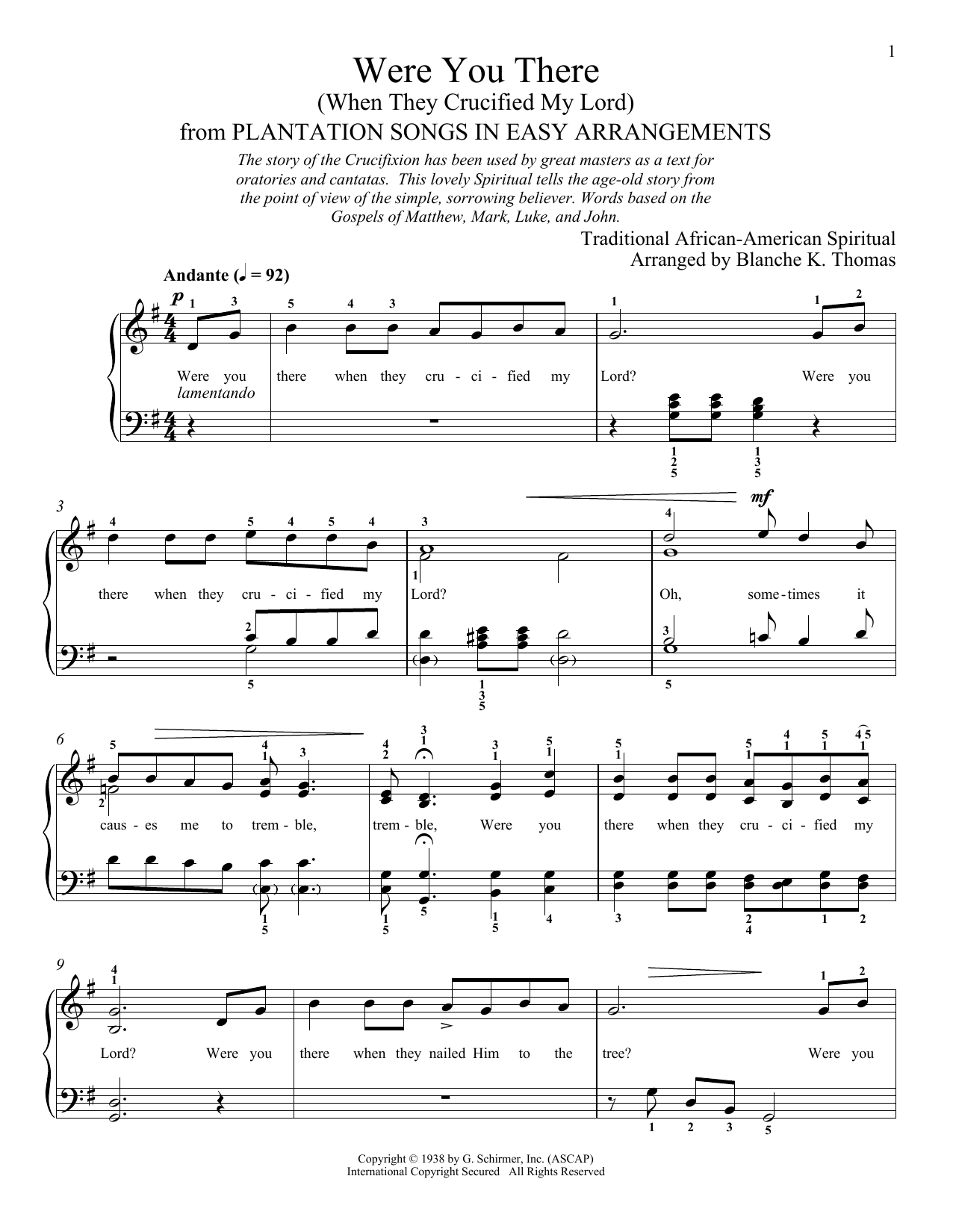 African-American Spiritual Were You There When They Crucified My Lord? sheet music notes and chords arranged for Piano Solo