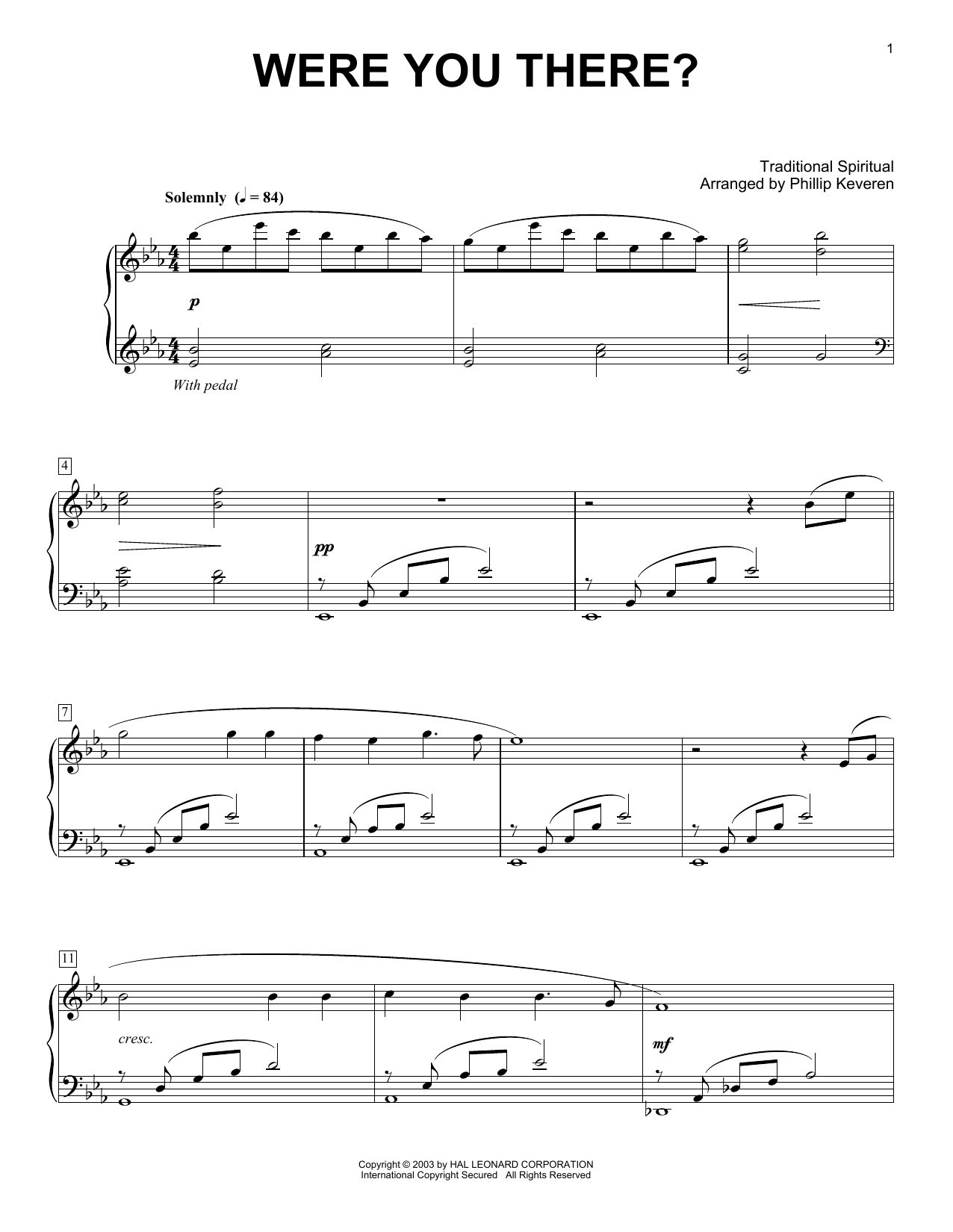 African-American Spiritual Were You There? (arr. Phillip Keveren) sheet music notes and chords arranged for Piano Solo