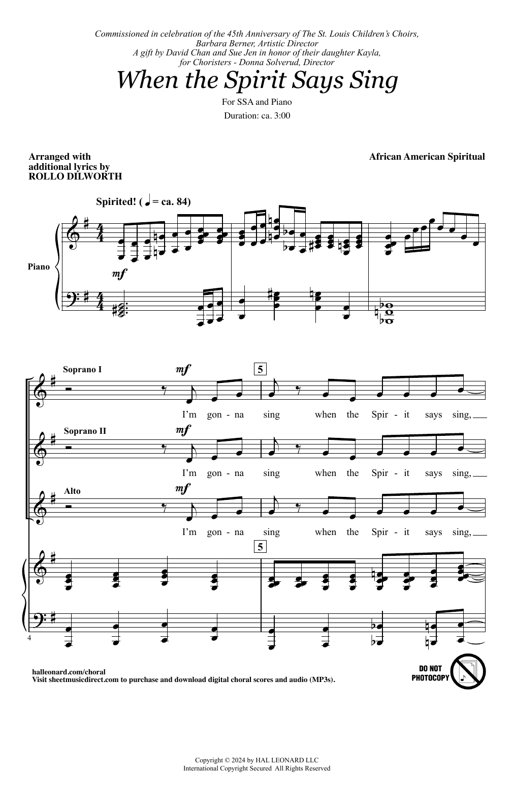 African American Spiritual When The Spirit Says Sing (arr. Rollo Dilworth) sheet music notes and chords arranged for SSA Choir