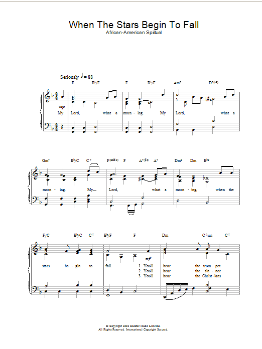 African-American Spiritual When The Stars Begin To Fall sheet music notes and chords arranged for Easy Piano