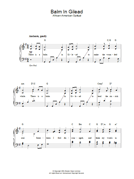 African-American Spiritual Balm In Gilead sheet music notes and chords. Download Printable PDF.