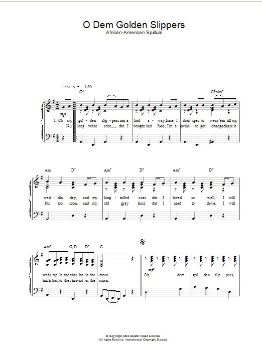 African-American Spiritual O Dem Golden Slippers sheet music notes and chords. Download Printable PDF.