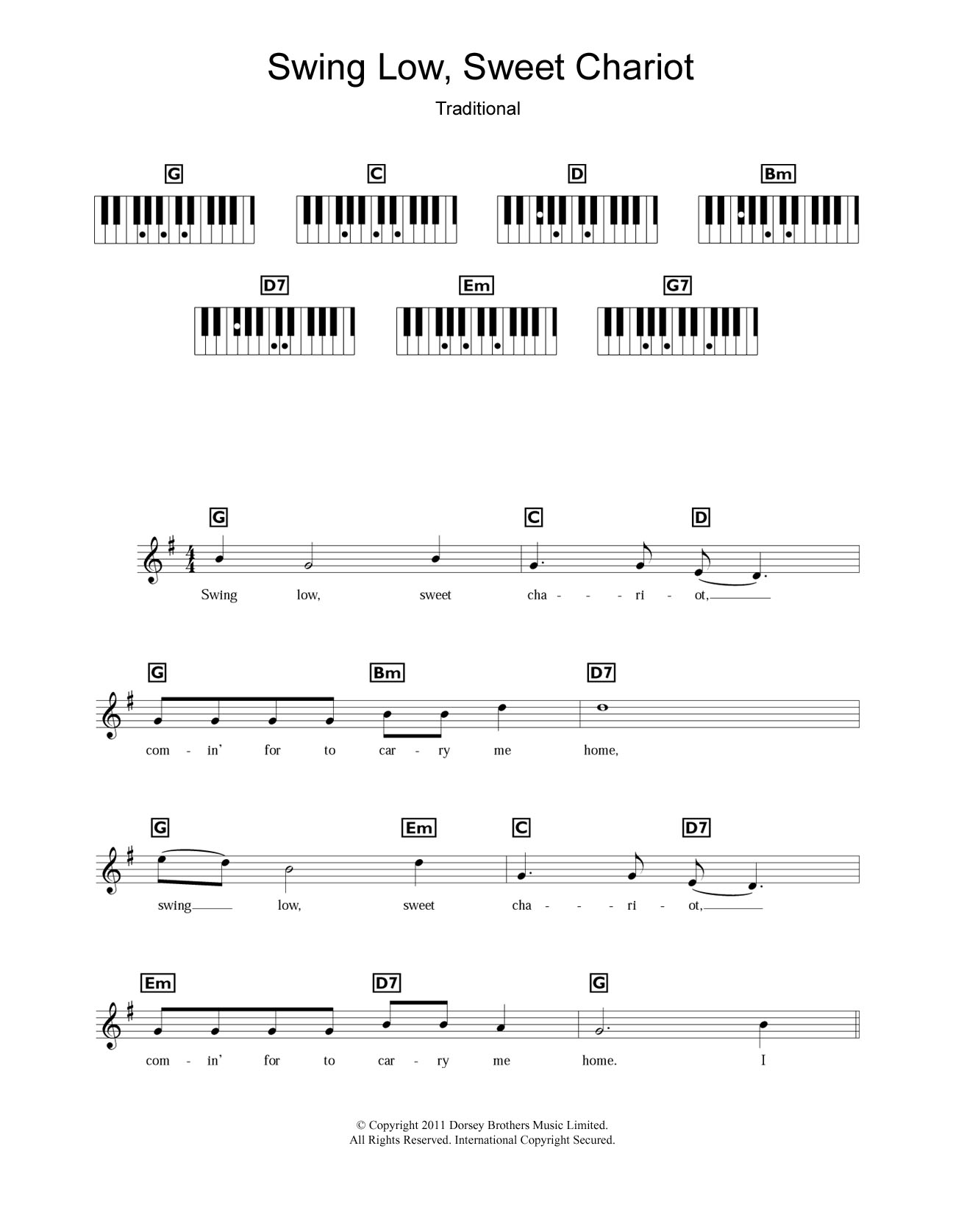 African-American Spiritual Swing Low, Sweet Chariot sheet music notes and chords arranged for Flute Solo