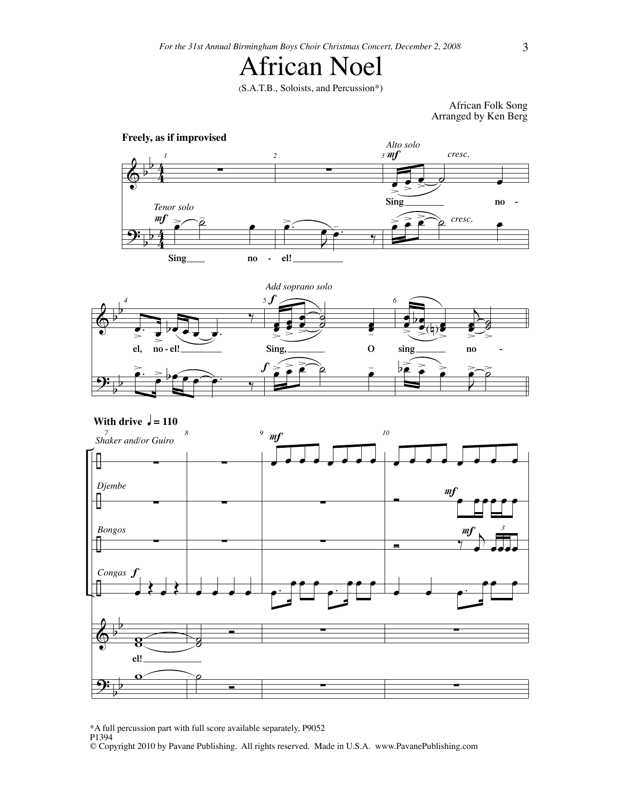 African Folk Song African Noel (arr. Ken Berg) sheet music notes and chords arranged for SATB Choir